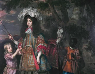 Porträt von Maria von Oranien (1642-1688), mit Hendrik van Zuijlestein (gest. 1673) und einem Diener